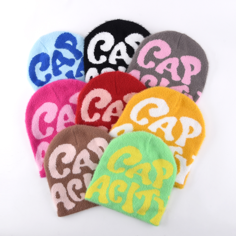 Custom All Over Logo Knitted Jacquard Winter Skull Beanies