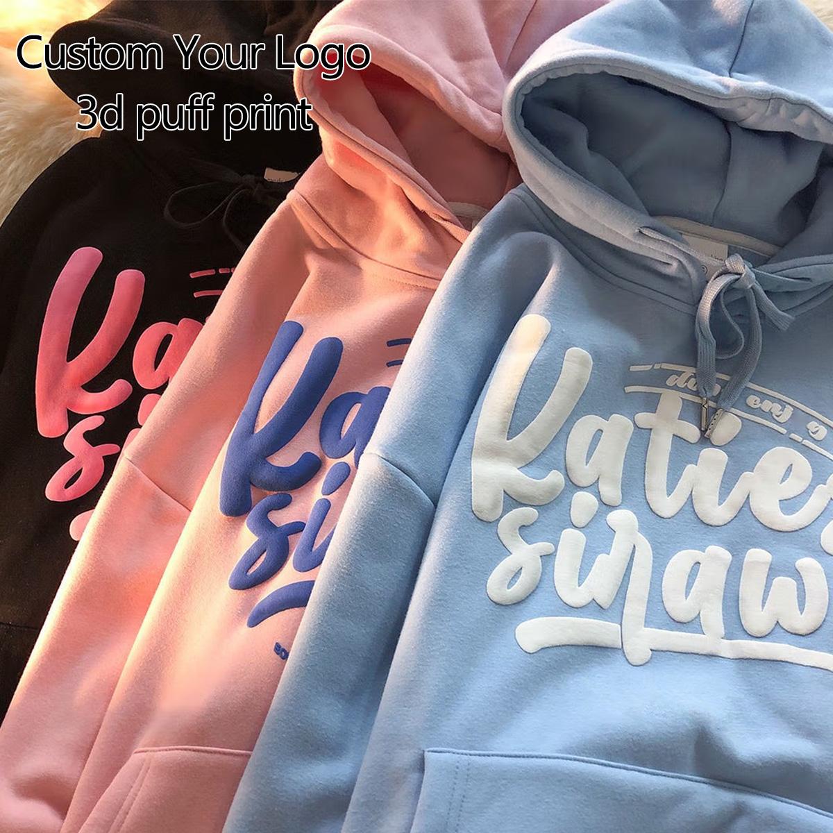 Custom 3d puff print cotton polyester material hoodies